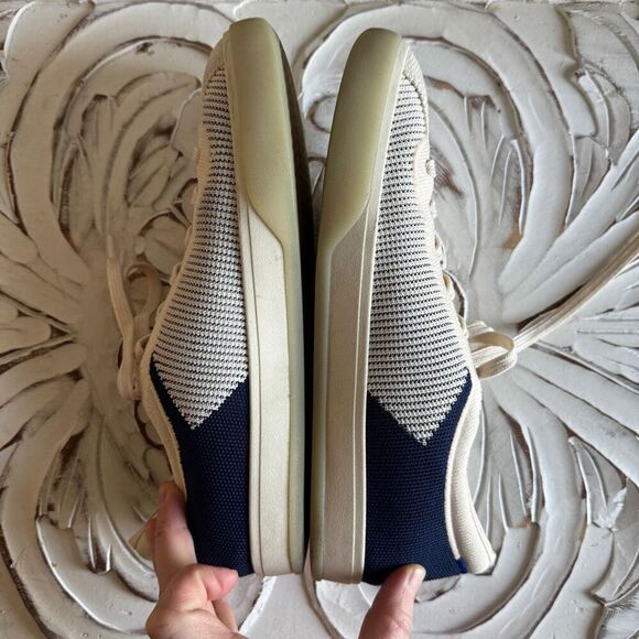 Rothy's The Lace Up Sneaker Classic Navy Off White Cream Stripe size 9 - Picture 9 of 10